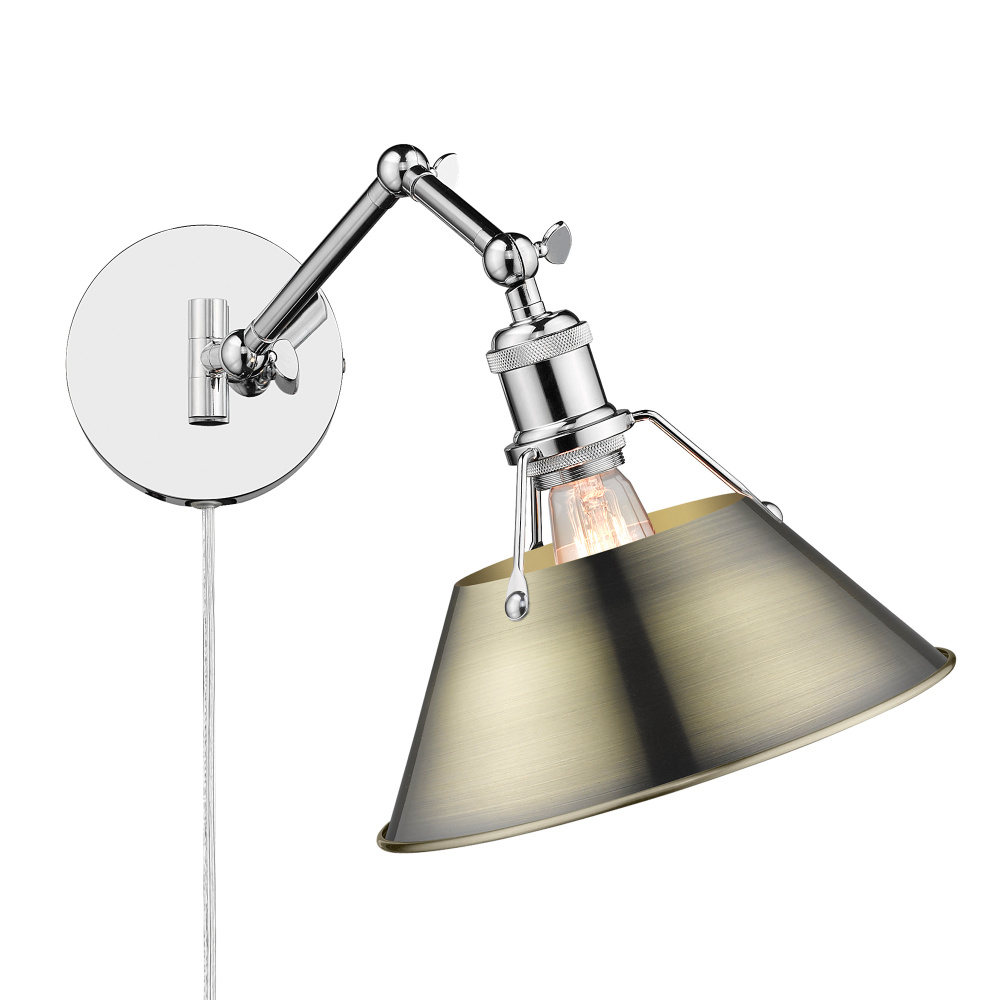 Yep by Golden Lighting Orwell 1-light Swing Arm Wall Lamp in Chrome and Aged Brass shade